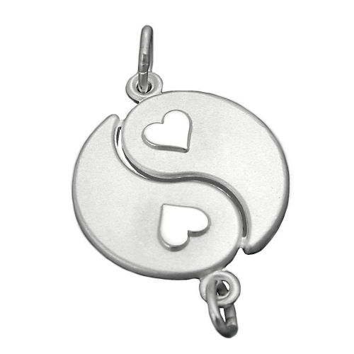 Anh?nger 20mm Doppelanh?nger Yin Yang mit 2 Herzen matt-gl?nzend Silber 925
