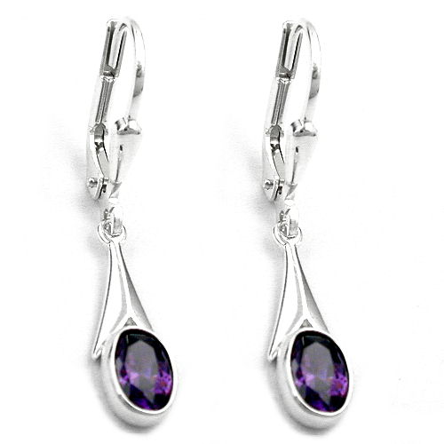 Ohrbrisur Ohrhänger Ohrringe 30x5mm Zirkonia amethyst glänzend Silber 925