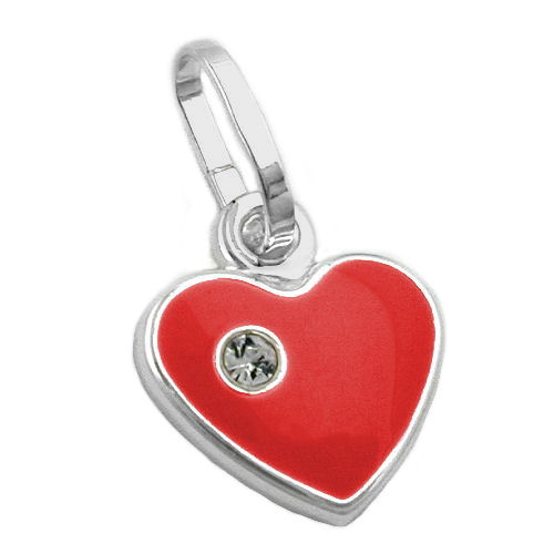 Anh?nger 9mm Herz rot lackiert mit Glasstein Silber 925