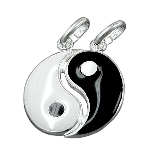 Anh?nger Yin Yang 16mm schwarz wei? lackiert Silber 925