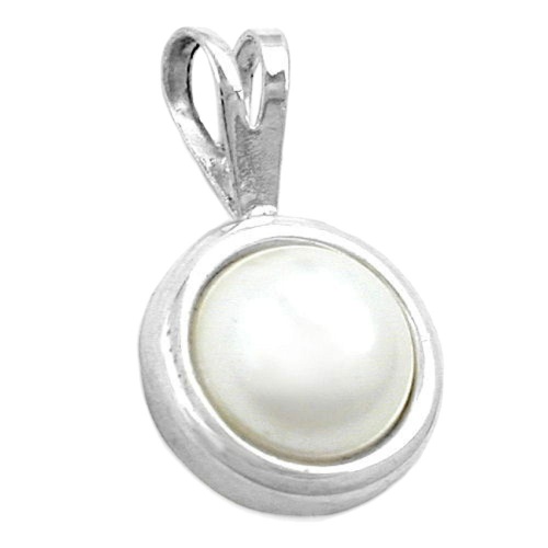 Anh?nger 18x10mm Imitat-Perle halbrund in Fassung Silber 925