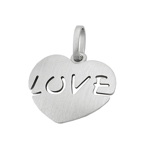 Anh?nger18x20,5mm Herz mit Inschrift - LOVE - mattiert rhodiniert Silber 925