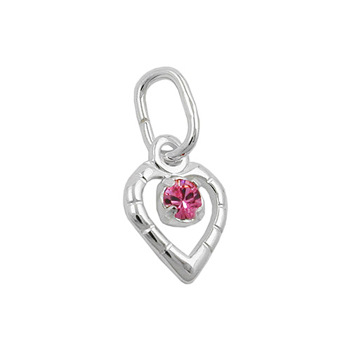 Anhänger 8x6mm Herz mit Glasstein pink Silber 925