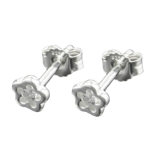 Stecker 5mm Kinderohrring Blume mit Zirkonia Silber 925