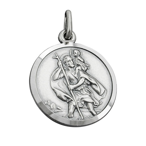 Anh?nger 18mm Christophorus Medaille antik geschw?rzt Silber 925