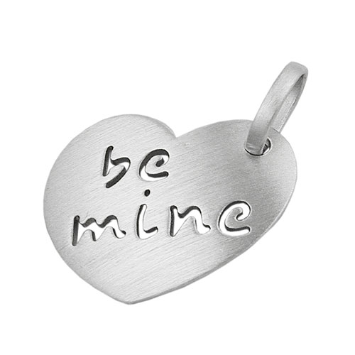 Anh?nger 16x20,5mm Herz mit Inschrift - be mine - mattiert rhodiniert Silber 925