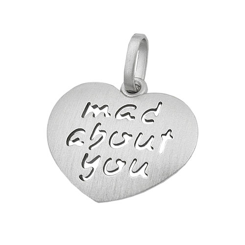 Anh?nger 19x21mm Herz mit Inschrift - mad about you - mattiert rhodiniert Silber 925