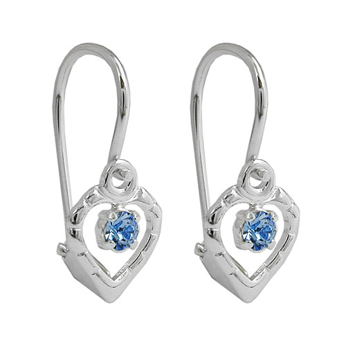 Ohrhaken Ohrringe 15x6mm Herz Glasstein hellblau glänzend Silber 925