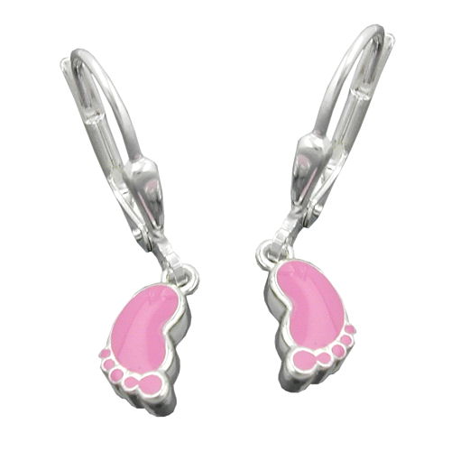 Ohrbrisur Ohrh?nger Ohrringe 23x5mm Fu? rosa lackiert Silber 925