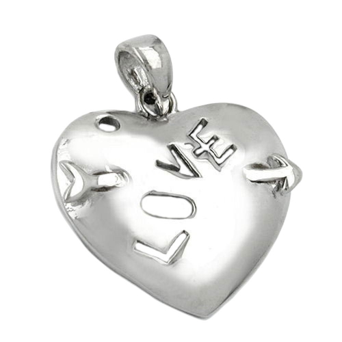 Anh?nger 21x21mm Herz mit Pfeil und Inschrift - LOVE - gl?nzend rhodiniert Silber 925