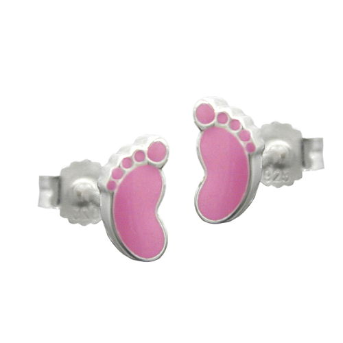 Stecker 7x4mm Kinderohrring Fu? rosa lackiert Silber 925