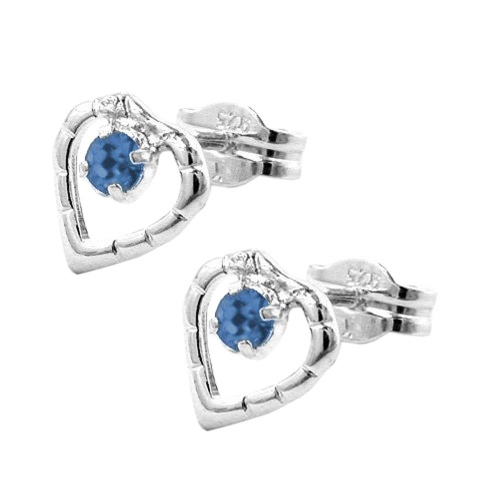 Stecker 7x6mm Herz Glasstein blau gl?nzend Silber 925