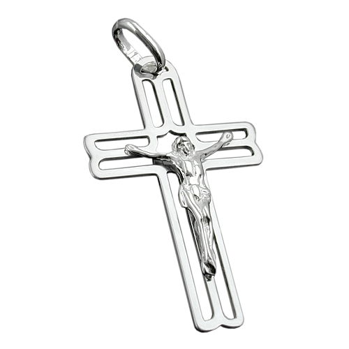 Anhänger 37x23mm Kreuz mit Jesus glänzend Silber 925