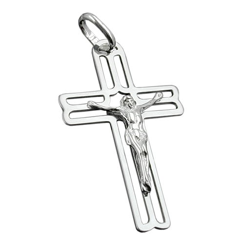 Anh?nger 37x23mm Kreuz mit Jesus gl?nzend Silber 925