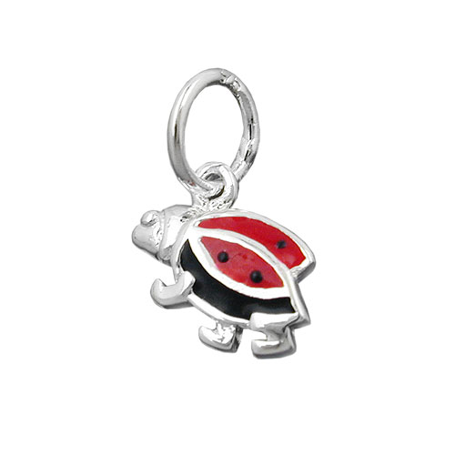 Anh?nger 8mm Marienk?fer rot-schwarz lackiert Silber 925