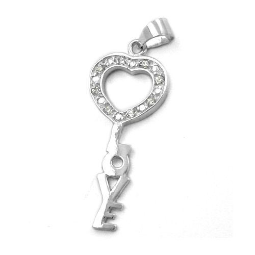 Anh?nger 28x12mm Schl?ssel LOVE mit Zirkonias gl?nzend Silber 925
