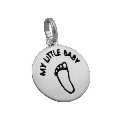 Anh?nger 12mm Gravur MY LITTLE BABY Fu?abdruck schwarz matt Silber 925