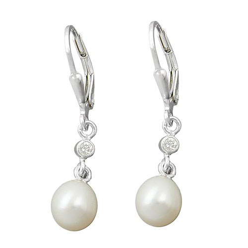 Ohrbrisur Ohrh?nger Ohrringe 33x7mm Zuchtperle mit Zirkonia Silber 925
