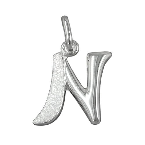 Anh?nger 15x12mm Buchstabe N teilmattiert gl?nzend Silber 925