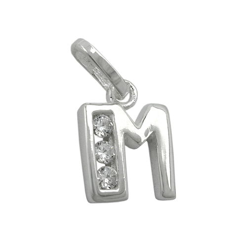 Anh?nger 8x7mm Buchstabe M gl?nzend mit Zirkonias Silber 925