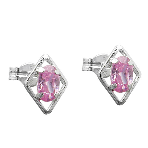 Stecker Rhombus pink Zirkonia Silber 925