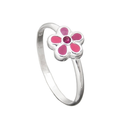 Ring Kinderring mit Blume pink Silber 925 Ringgr??e 42