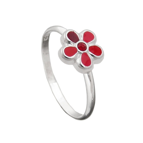Ring Kinderring mit Blume rot Silber 925 Ringgr??e 42