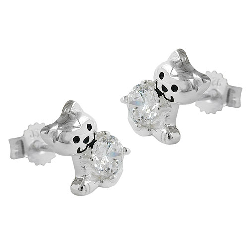 Stecker 9x6mm Kinderohrring Katze mit Zirkonia Silber 925