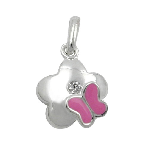 Anh?nger 10mm Blume mit Schmetterling und Zirkonia Silber 925
