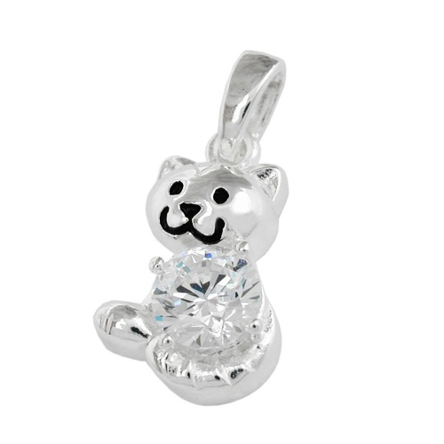 Anh?nger 15x10mm Katze mit Zirkonia gl?nzend Silber 925
