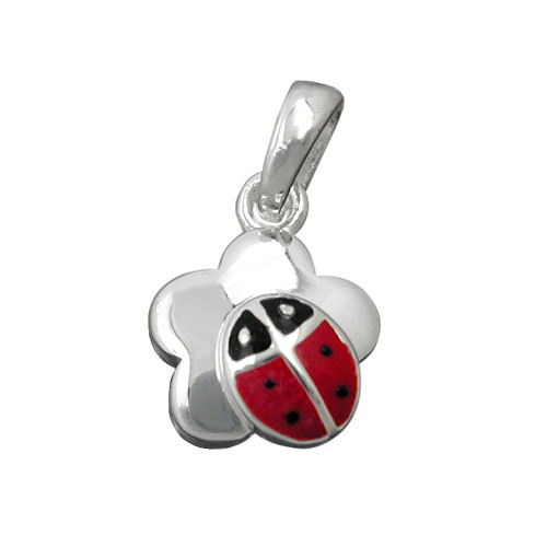 Anh?nger 8,5mm Marienk?fer auf Blume Silber 925