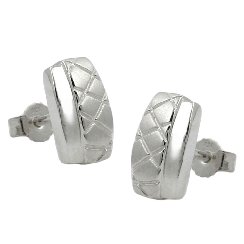 Stecker 10x6mm Viereck Waffelmuster matt-gl?nzend Silber 925