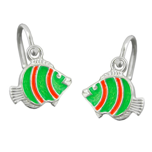 Ohrbrisur Ohrringe 13x9mm Clownfisch gr?n orange Silber 925