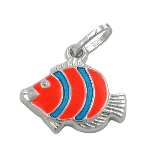 Anh?nger 12x12mm Clownfisch orange blau Silber 925