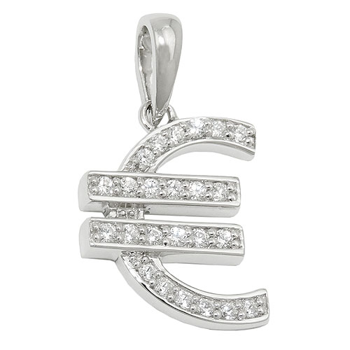 Anh?nger 15x13mm Euro-Zeichen mit vielen Zirkonias rhodiniert Silber 925