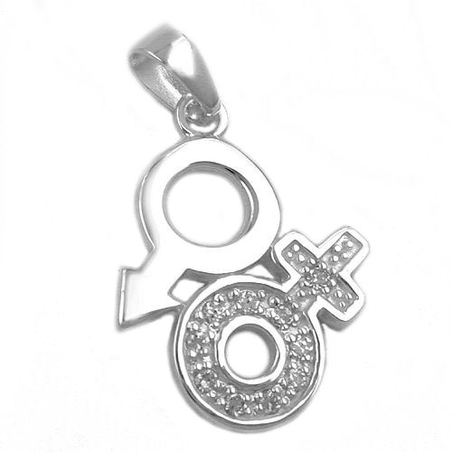 Anhänger 23mm Venus/Mars-Symbol mit Zirkonias glänzend Silber 925