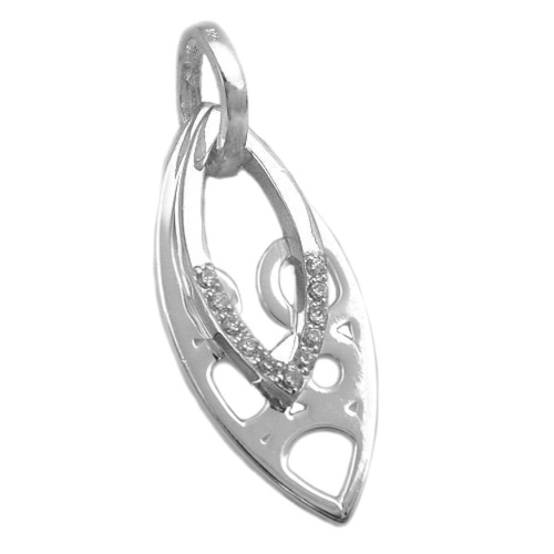 Anh?nger 30x12mm spitzoval mit Zirkonias gl?nzend Silber 925