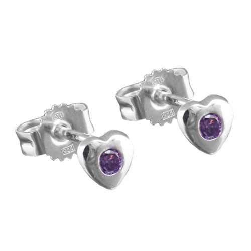 Stecker 4mm Herz mit Zirkonia lila amethystfarben Silber 925