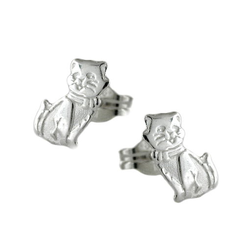 Stecker 8x5mm Katze matt-gl?nzend Silber 925