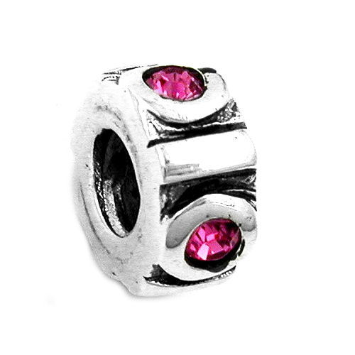 Anhänger 10x5mm Perle Bead mit 4 Glassteinen pink rhodiniert Silber 925