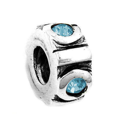 Anhänger 10x5mm Perle Bead mit 4 Glassteinen hellblau rhodiniert Silber 925