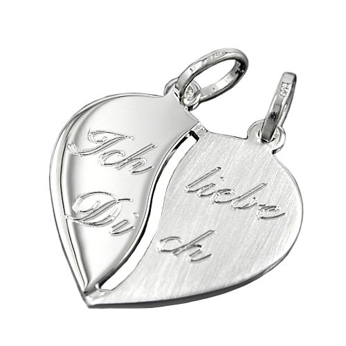 Anh?nger 18x17mm Doppelanh?nger Herz mit Gravur - Ich liebe Dich - Silber 925