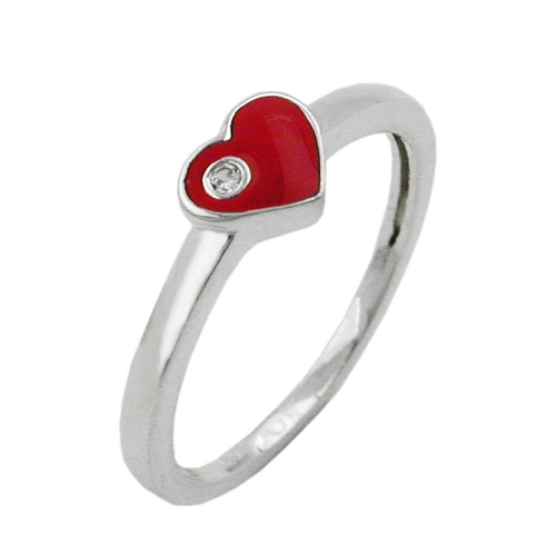 Ring Kinderring mit rotem Herz und wei?en Zirkonia Silber 925 Ringgr??e 42