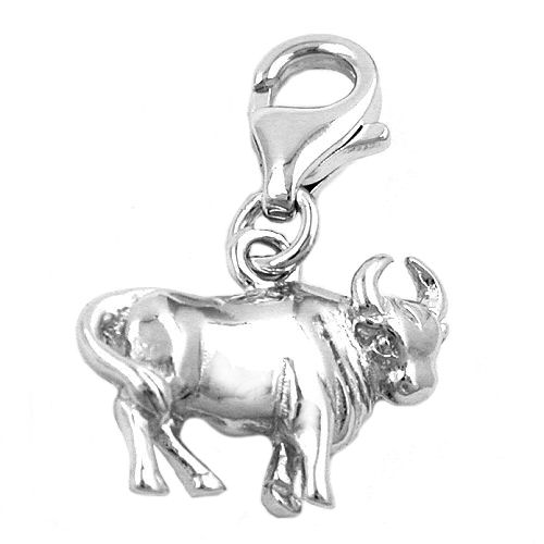 Anh?nger Charm 15x12mm Stier gl?nzend rhodiniert Silber 925