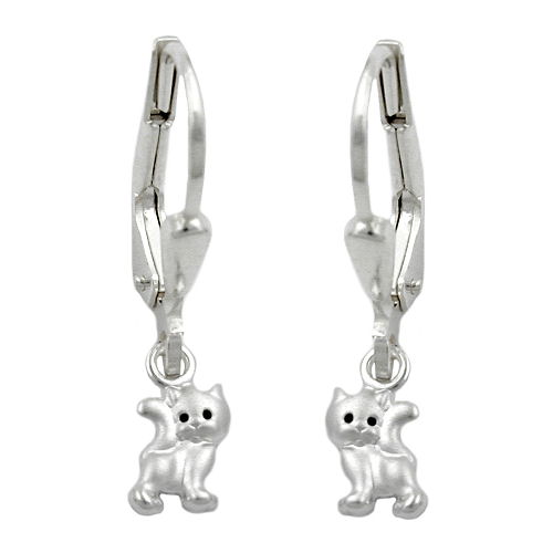 Ohrbrisur Ohrh?nger Ohrringe 21x5mm Katze matt-gl?nzend Silber 925