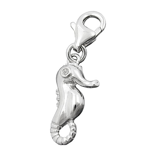 Anh?nger 16x8mm Charm Seepferdchen mit Zirkonia gl?nzend rhodiniert Silber 925