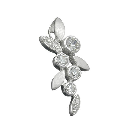 Anh?nger 23x11mm Bl?tenzweig mit Zirkonias matt-gl?nzend Silber 925