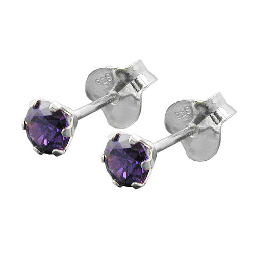 Stecker 4mm Zirkonia amethyst Silber 925