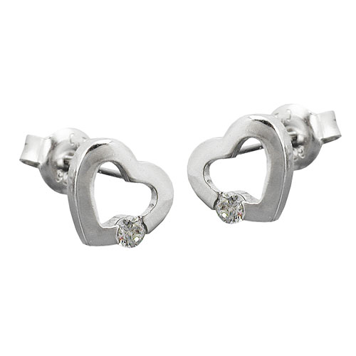 Stecker 7x8mm Herz mit Zirkonia gl?nzend Silber 925