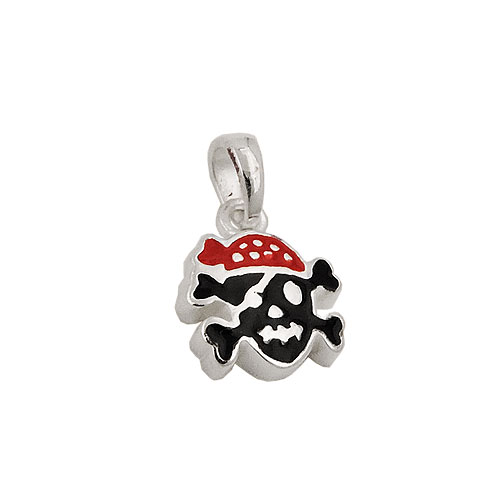 Anh?nger 8x9mm Totenkopf rot-schwarz lackiert Silber 925